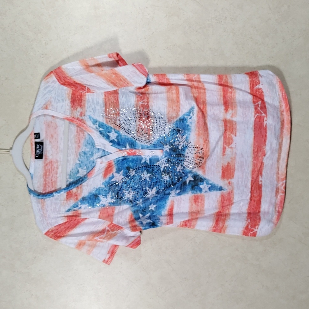 5192 Onque Casual red, white & blue flag and eagle S/S tee XL